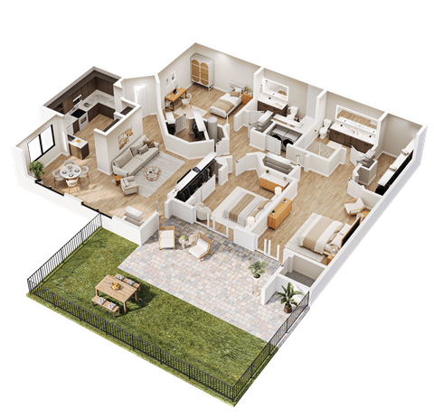 Floor plan for 3 beds, 2 baths, 1323 sqft